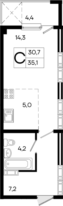 Планировка — Поэма, Студия, 31 м²