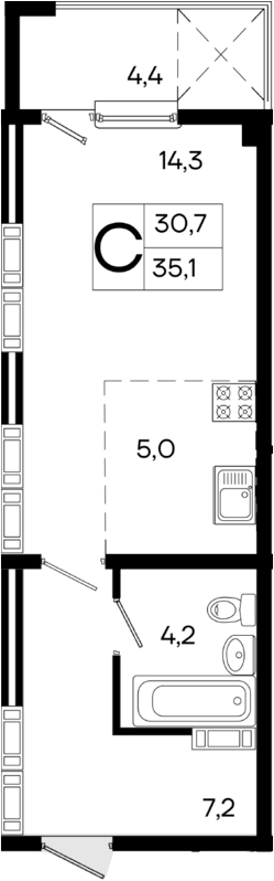 Планировка — Поэма, Студия, 31 м²