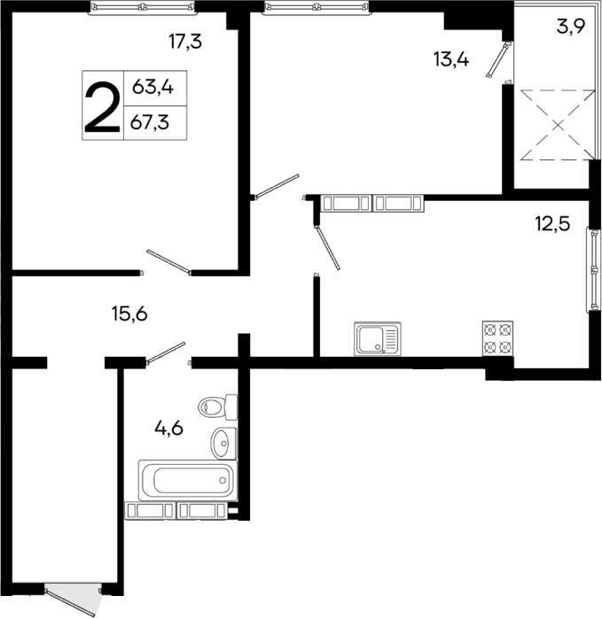 Планировка — Поэма, 2-комн., 63 м²