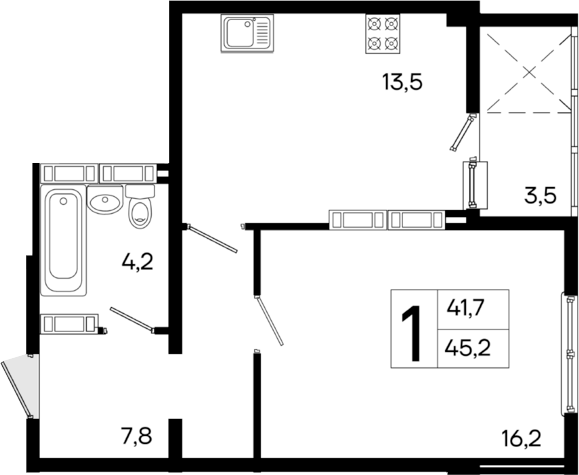 Планировка — Поэма, 1-комн., 42 м²