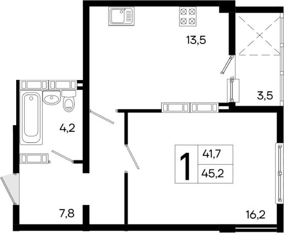 Планировка — Поэма, 1-комн., 42 м²