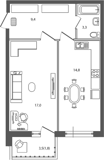 Планировка — Сиреневый бульвар, 1-комн., 45 м²