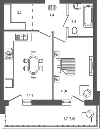 Планировка — Сиреневый бульвар, 1-комн., 36 м²