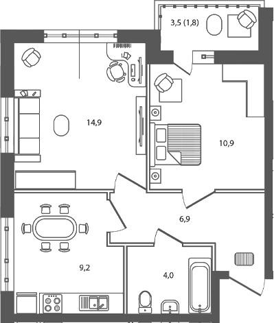 Планировка — Сиреневый бульвар, 2-комн., 46 м²