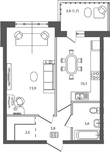 Планировка — Сиреневый бульвар, 1-комн., 36 м²