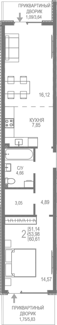 Планировка — Розовое Озеро, 2-комн., 58 м²