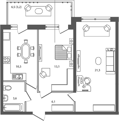 Планировка — Сиреневый бульвар, 2-комн., 54 м²