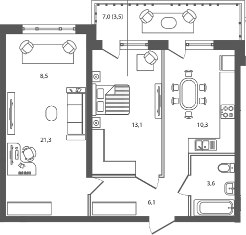 Планировка — Сиреневый бульвар, 2-комн., 54 м²