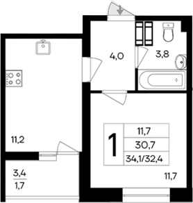 Планировка — Ботаника. Интерстрой, 1-комн., 31 м²