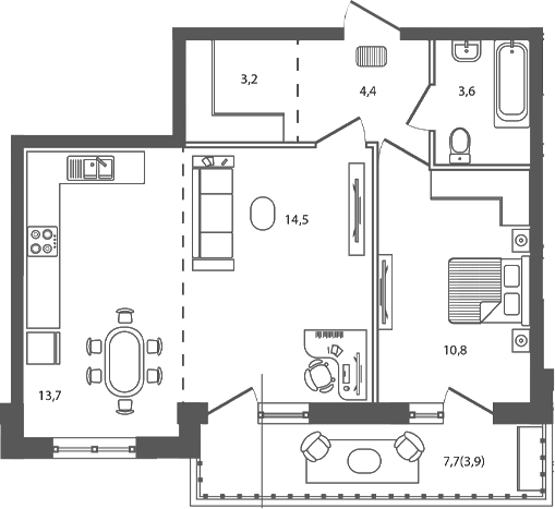 Планировка — Сиреневый бульвар, 2-комн., 50 м²