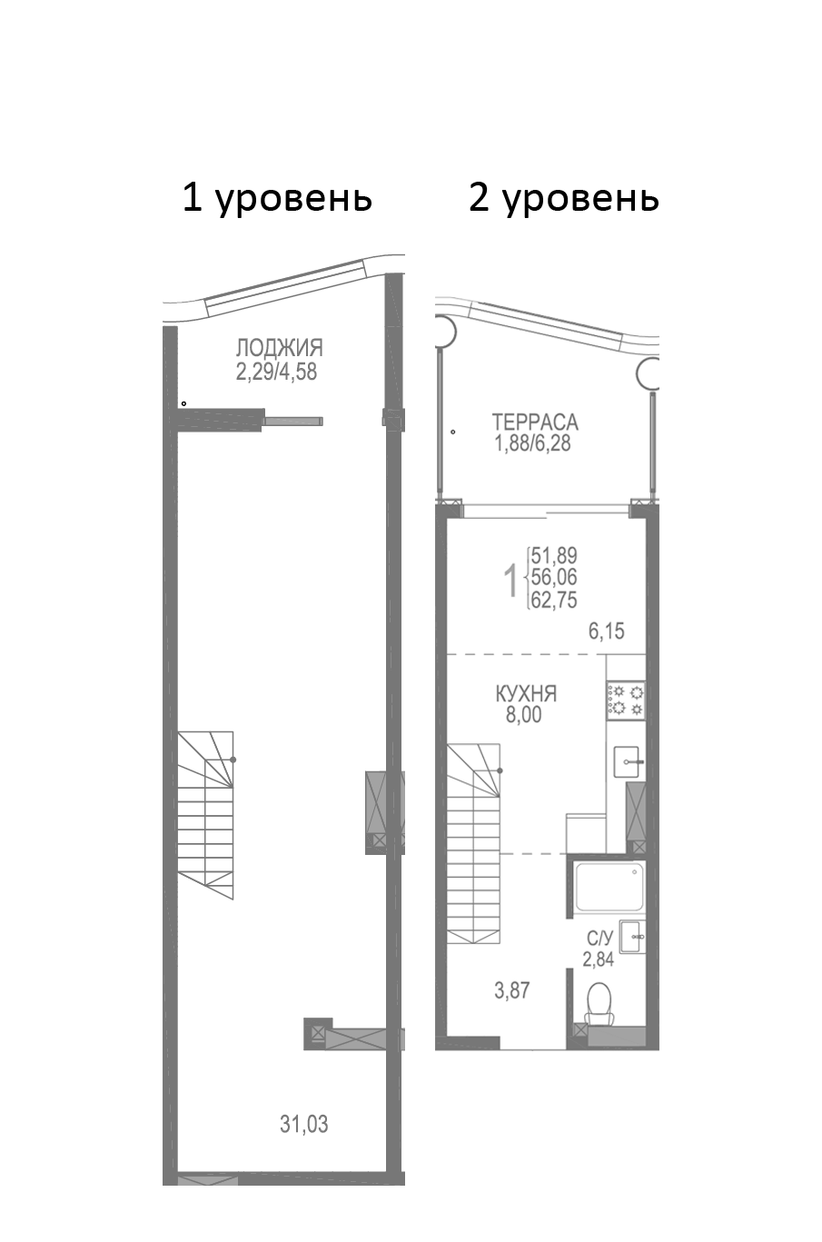 Планировка — Розовое Озеро, 2-комн., 59 м²