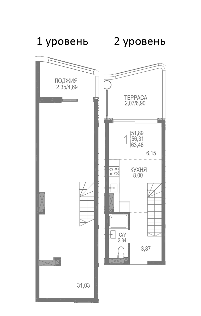 Планировка — Розовое Озеро, 2-комн., 59 м²