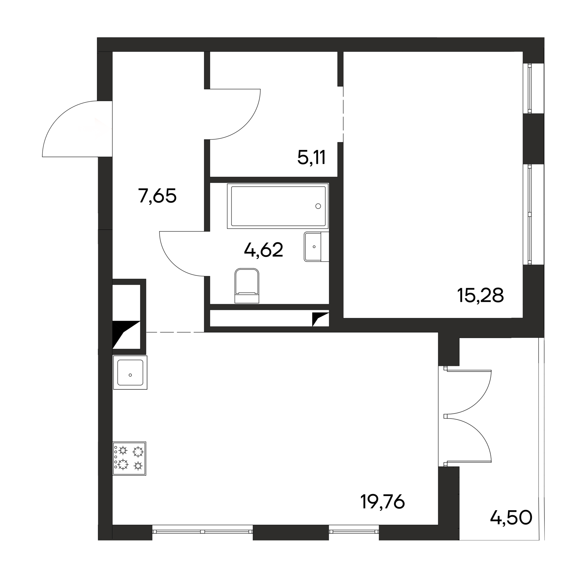 Планировка — Листория, 1-комн., 52 м²