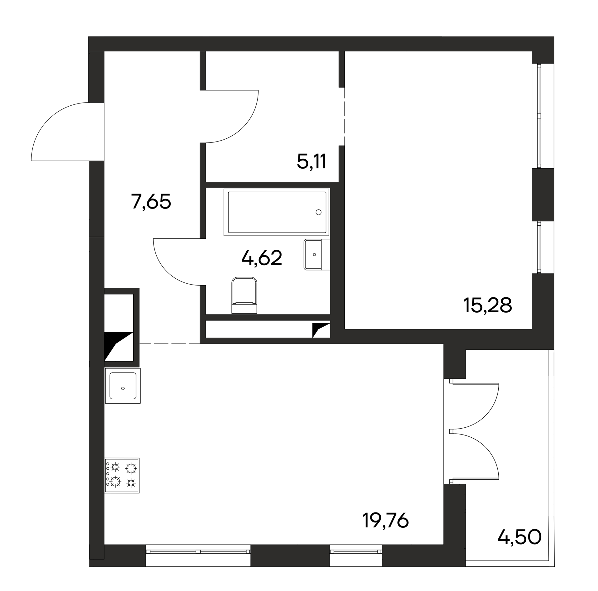 Планировка — Листория, 1-комн., 52 м²