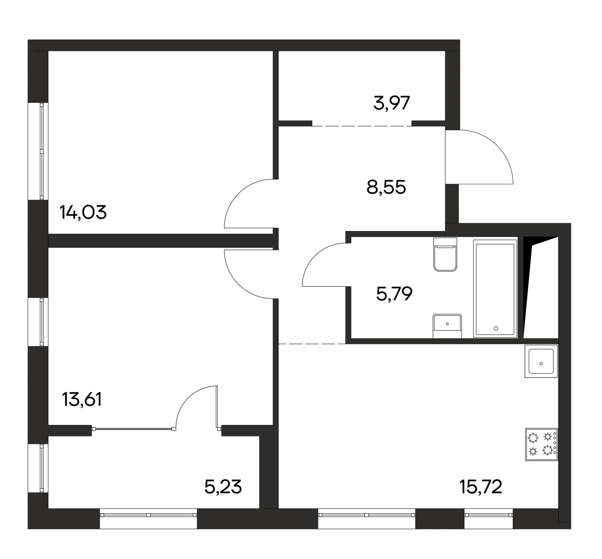 Планировка — Листория, 2-комн., 62 м²