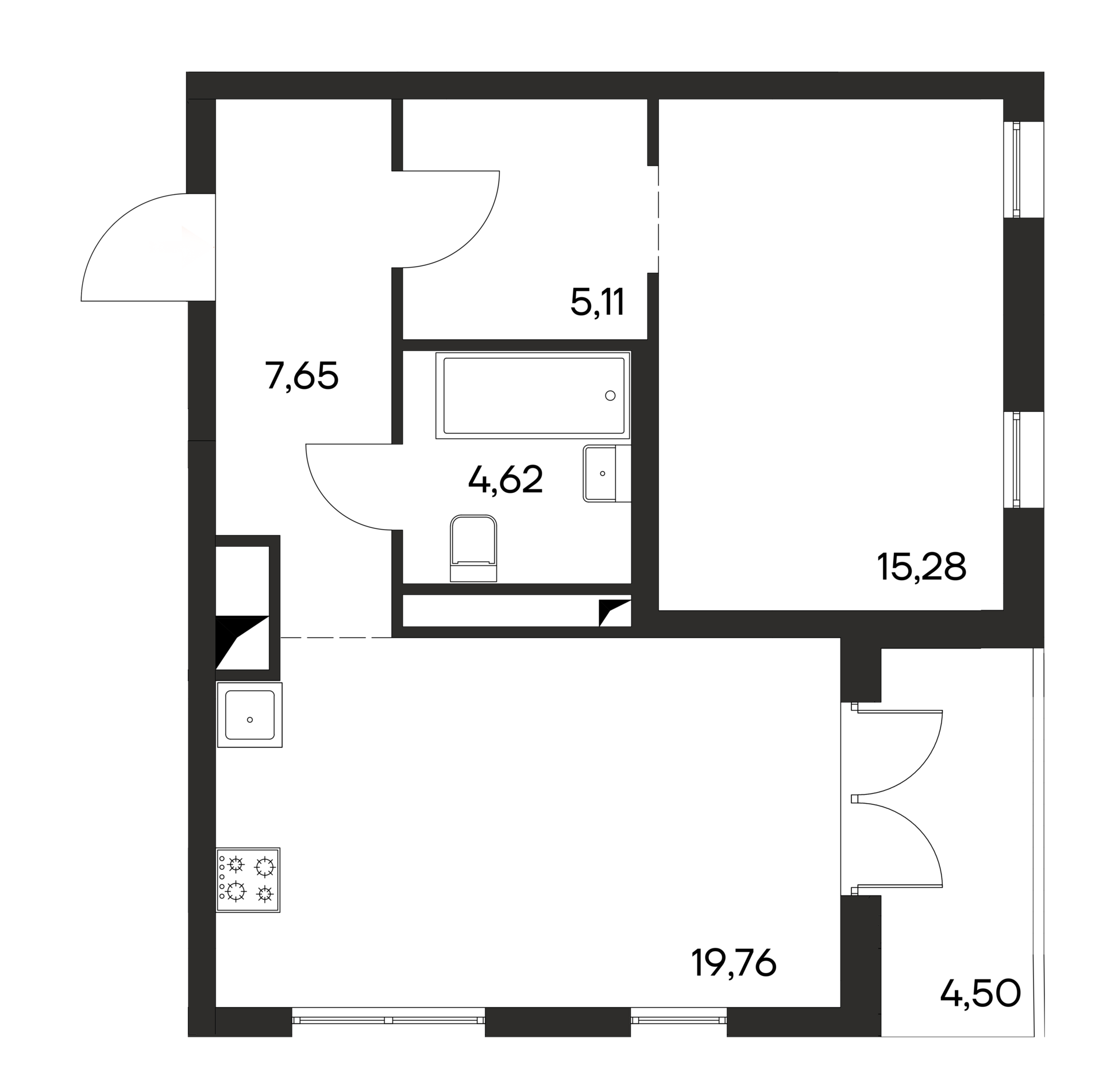 Планировка — Листория, 1-комн., 52 м²