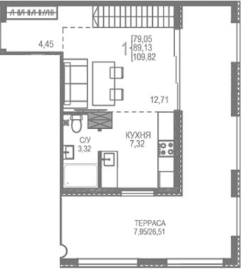 Планировка — Розовое Озеро, 2-комн., 79 м²