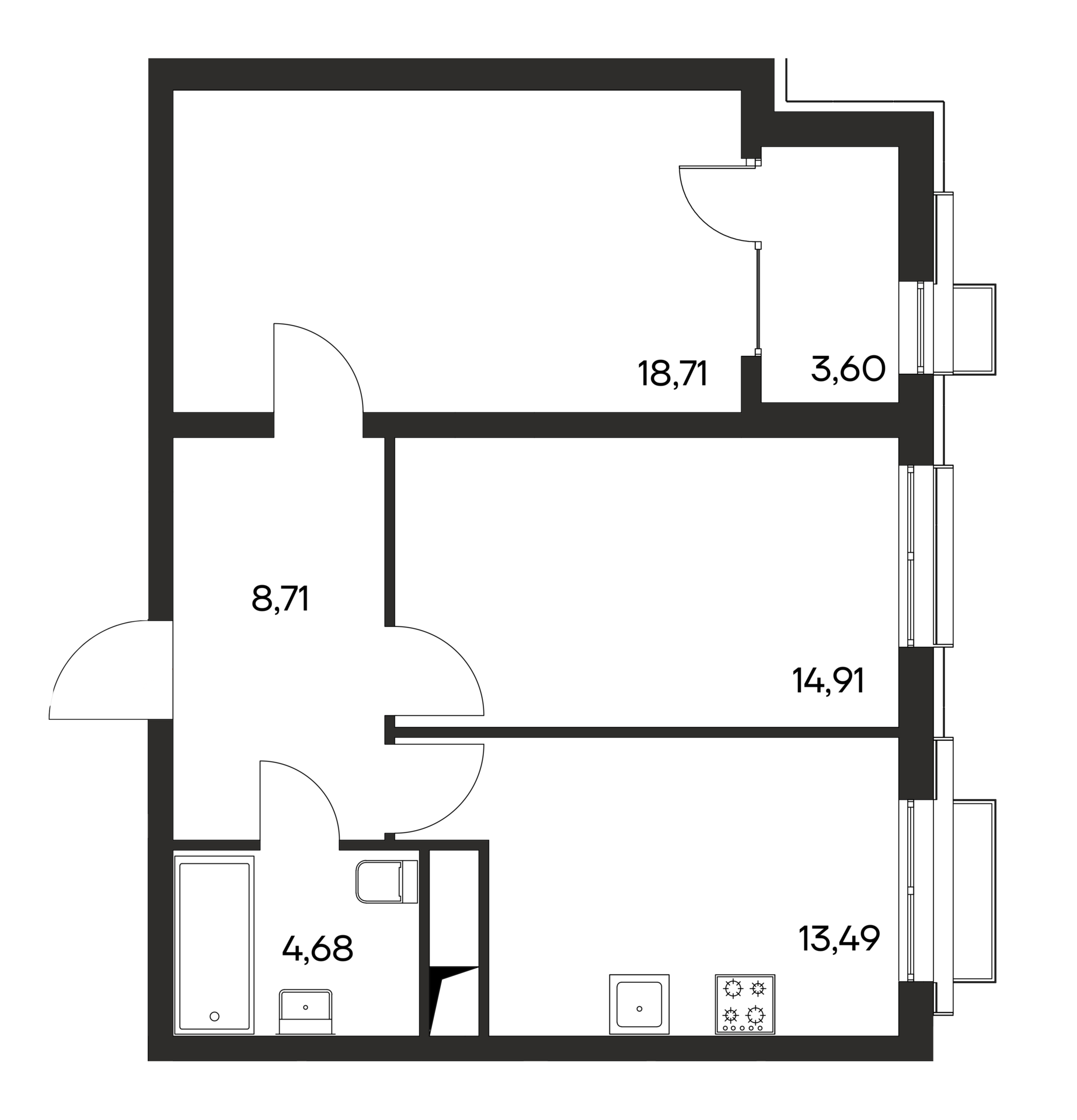 Планировка — Листория, 2-комн., 61 м²