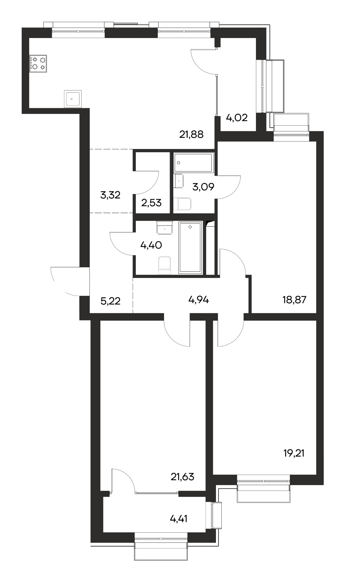 Планировка — Листория, 3-комн., 105 м²