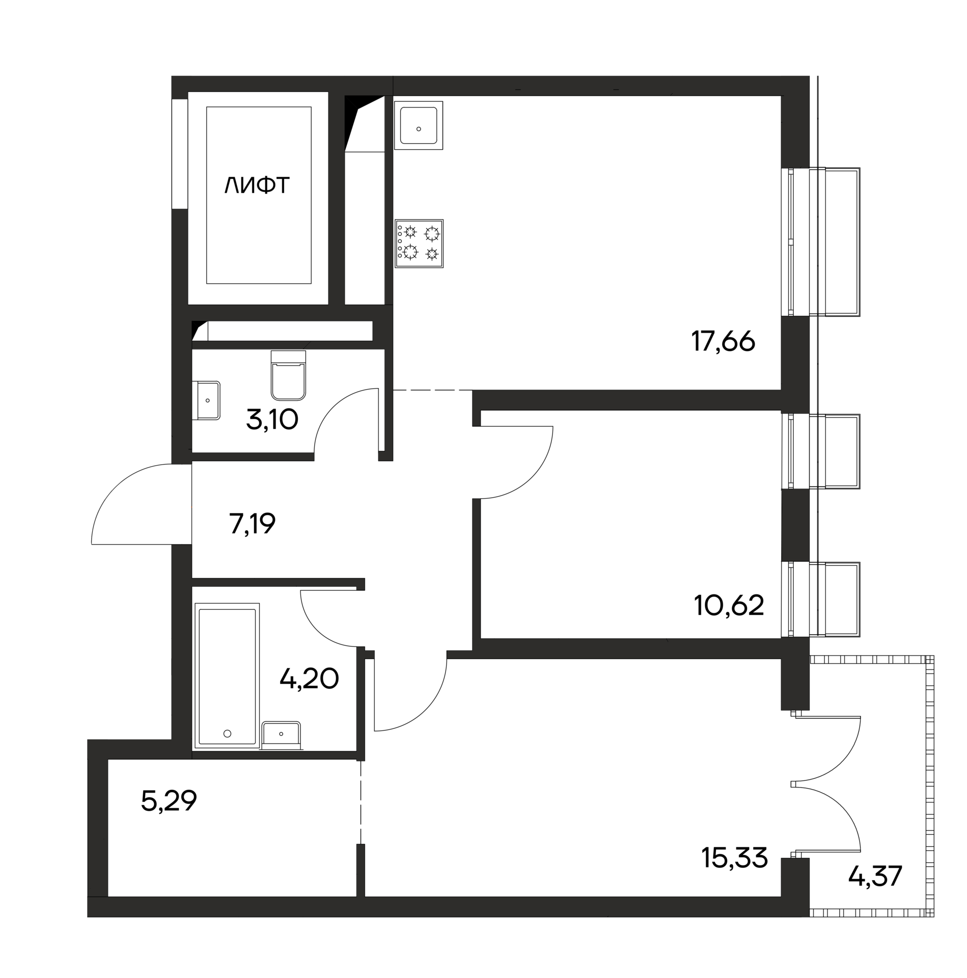 Планировка — Листория, 2-комн., 63 м²
