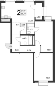 Планировка — Листория, 2-комн., 85 м²