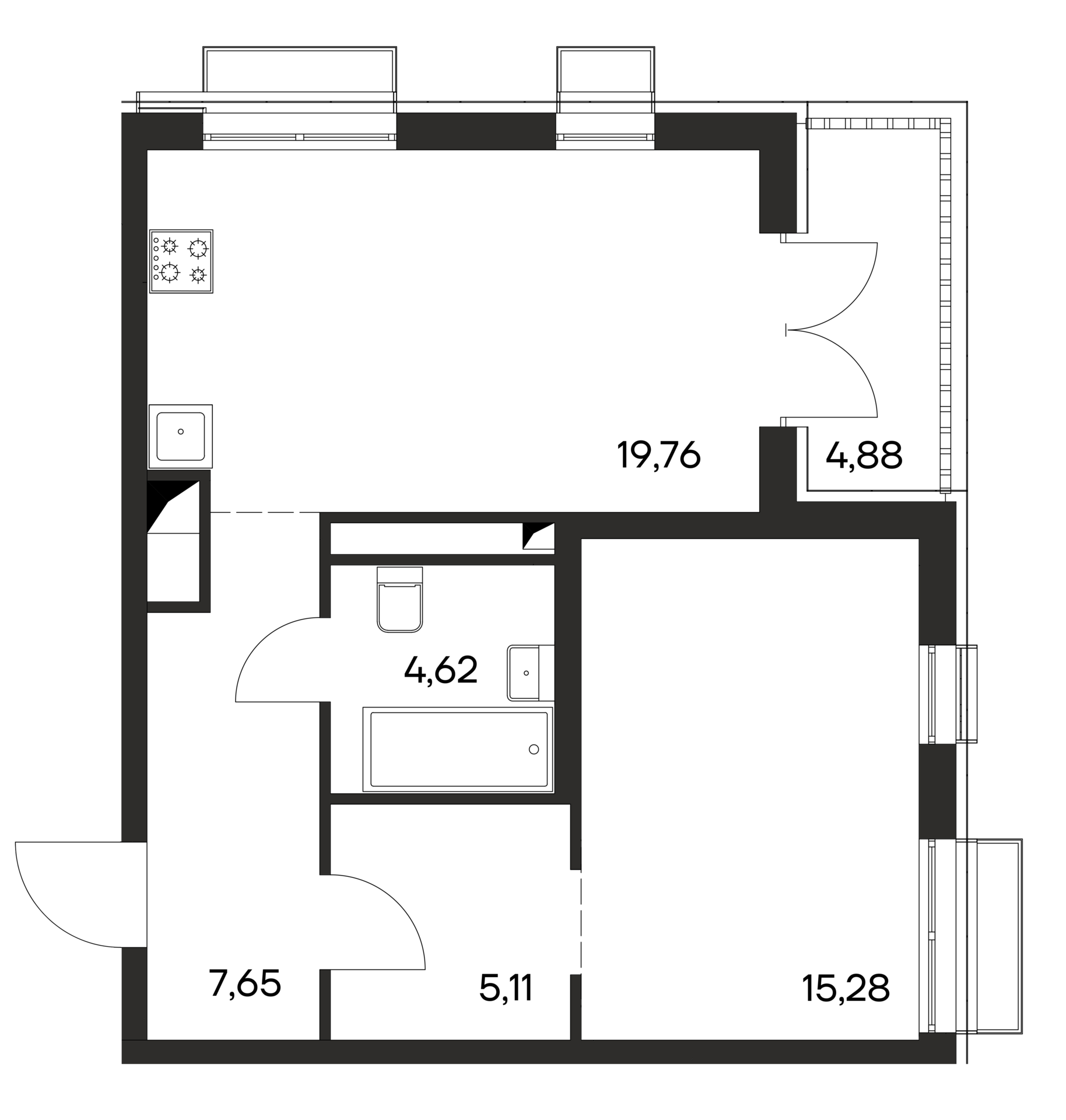 Планировка — Листория, 1-комн., 52 м²