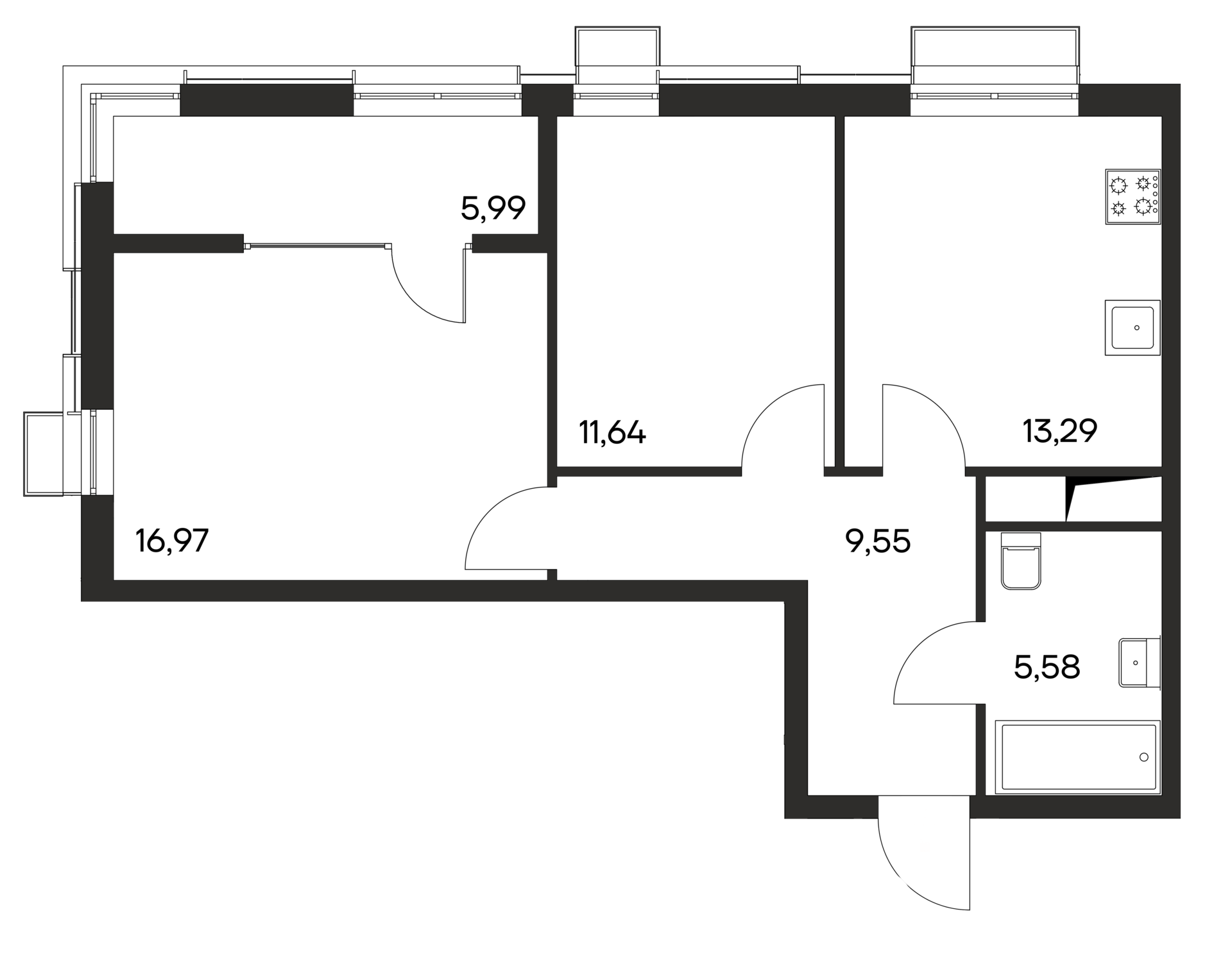 Планировка — Листория, 2-комн., 57 м²