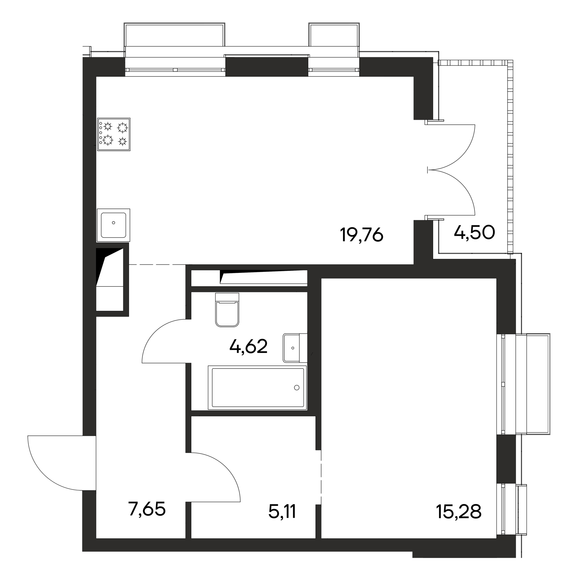 Планировка — Листория, 1-комн., 52 м²