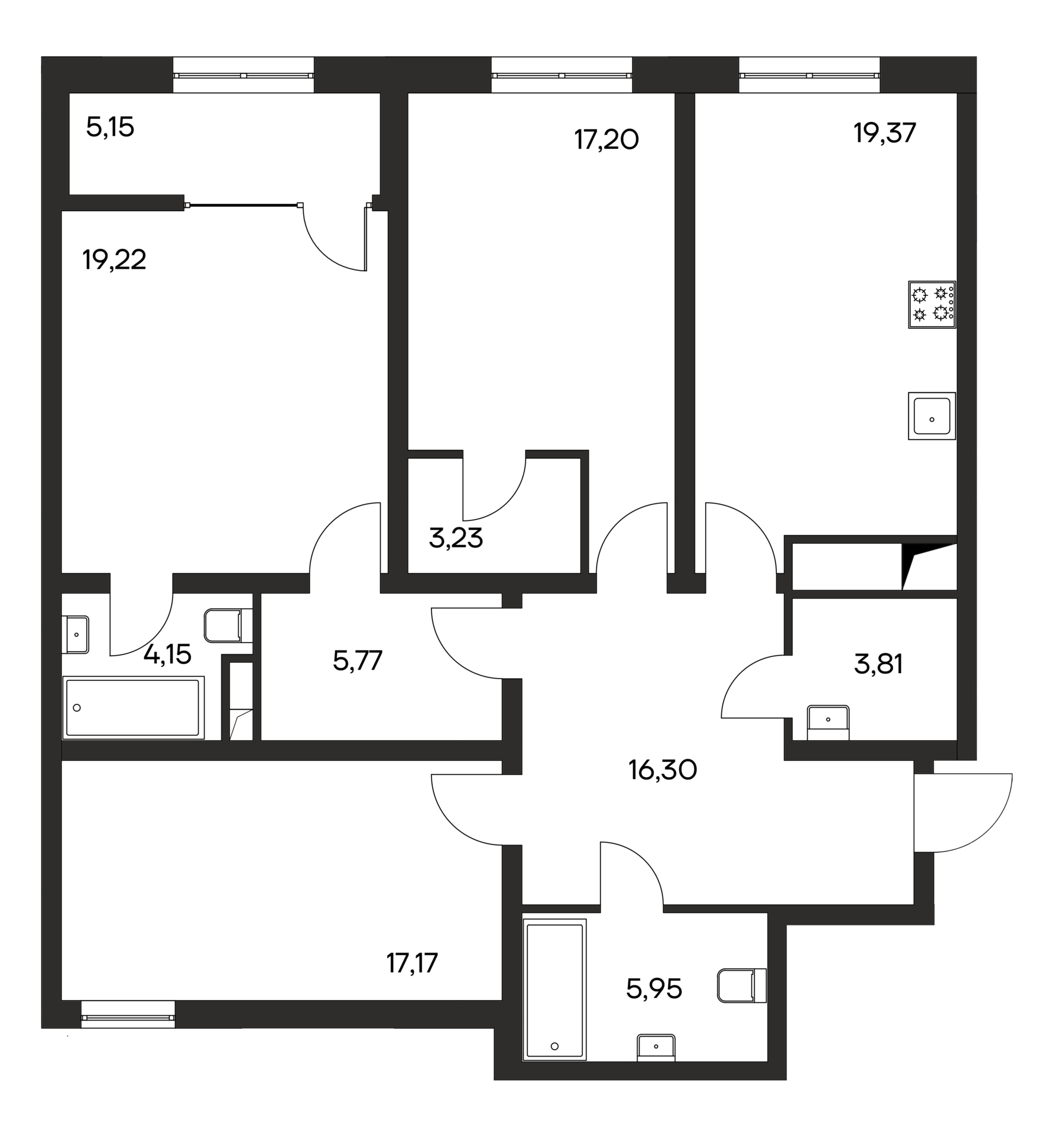 Планировка — Листория, 3-комн., 112 м²