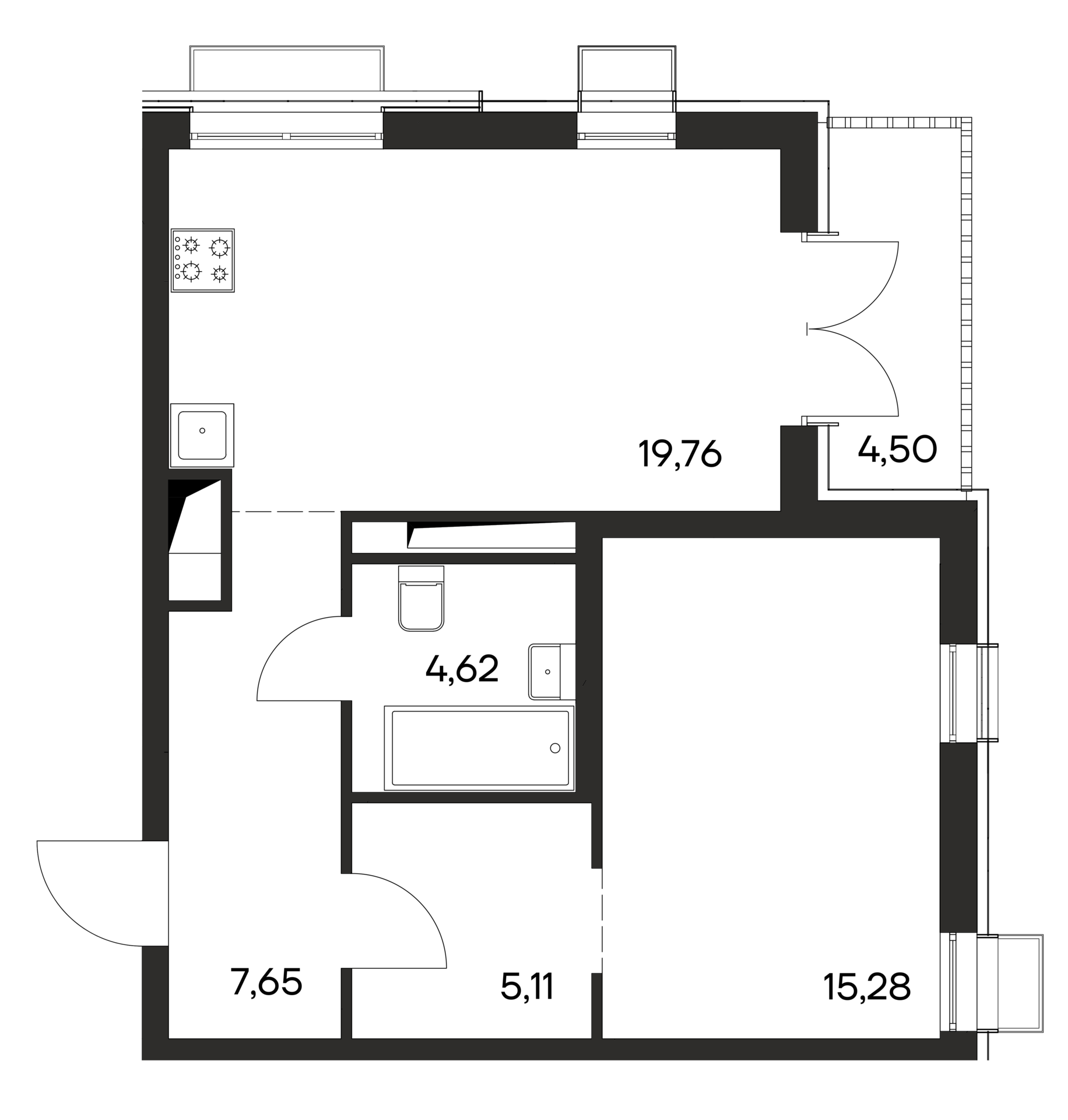 Планировка — Листория, 1-комн., 52 м²