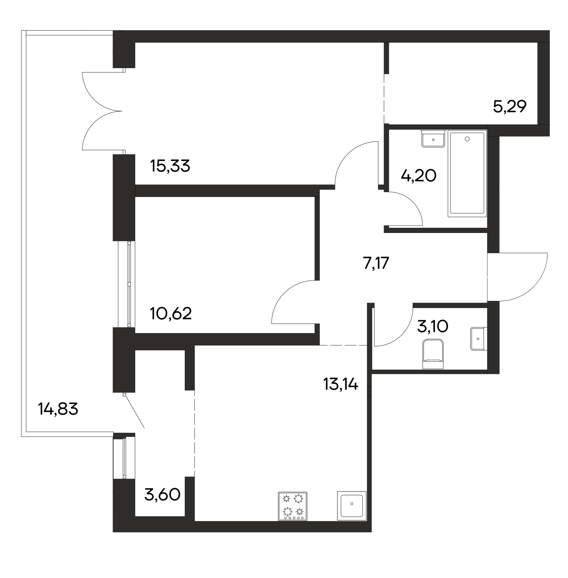 Планировка — Листория, 2-комн., 59 м²