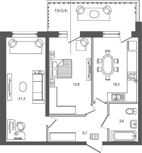 Планировка — Сиреневый бульвар, 2-комн., 55 м²