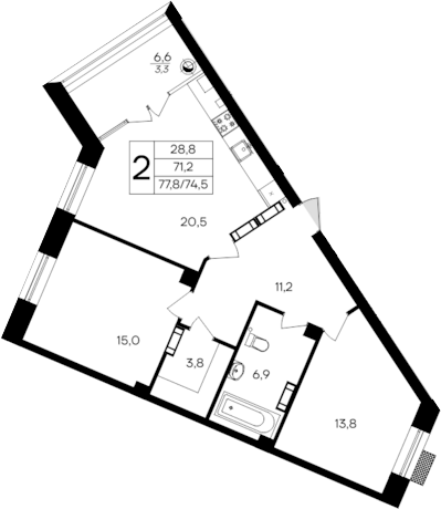 Планировка — Дом на Маячной, 2-комн., 75 м²