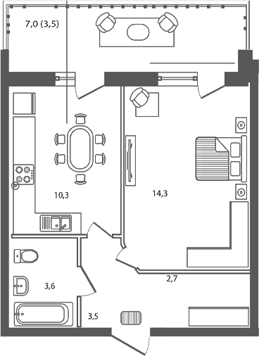 Планировка — Сиреневый бульвар, 1-комн., 34 м²