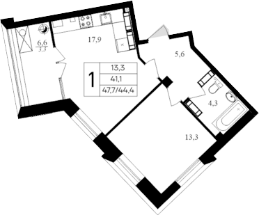 Планировка — Дом на Маячной, 1-комн., 44 м²