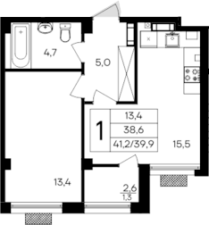 Планировка — Дом на Маячной, 1-комн., 40 м²