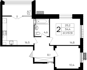 Планировка — Дом на Маячной, 2-комн., 58 м²