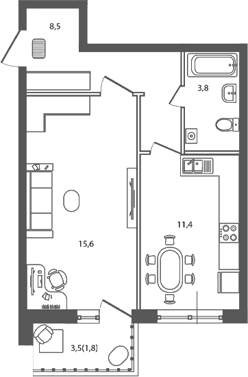 Планировка — Сиреневый бульвар, 1-комн., 40 м²