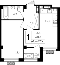 Планировка — Дом на Маячной, 1-комн., 40 м²