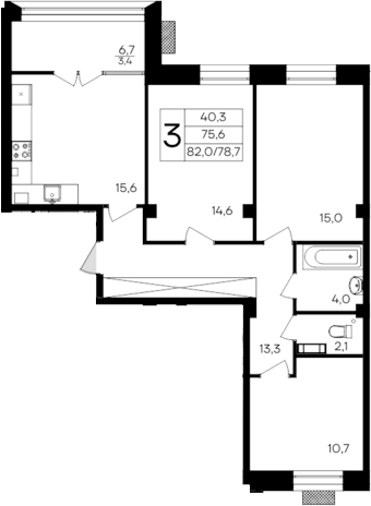 Планировка — Дом на Маячной, 3-комн., 79 м²