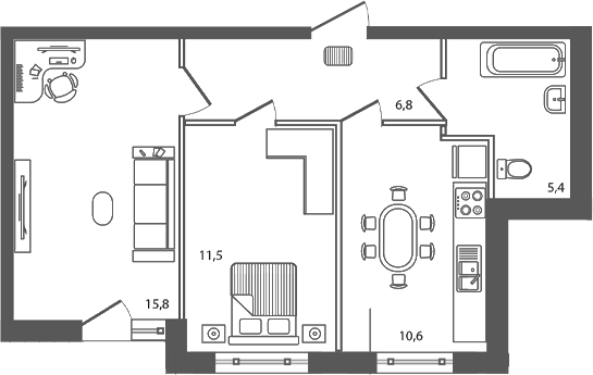 Планировка — Сиреневый бульвар, 2-комн., 50 м²