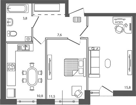 Планировка — Сиреневый бульвар, 2-комн., 50 м²