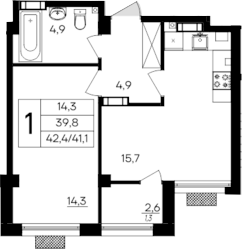 Планировка — Дом на Маячной, 1-комн., 41 м²