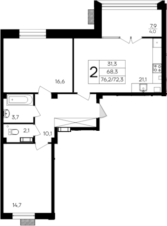 Планировка — Дом на Маячной, 2-комн., 72 м²