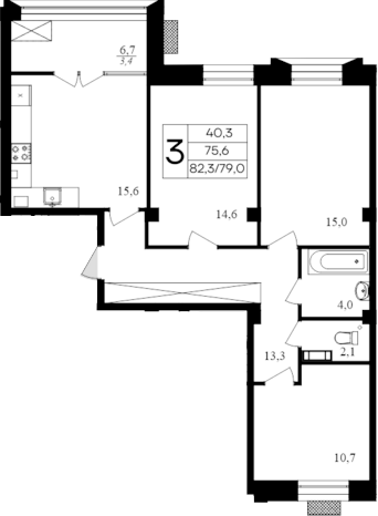 Планировка — Дом на Маячной, 3-комн., 79 м²
