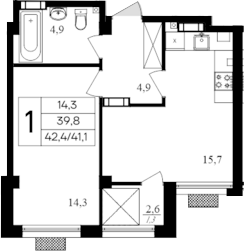 Планировка — Дом на Маячной, 1-комн., 41 м²