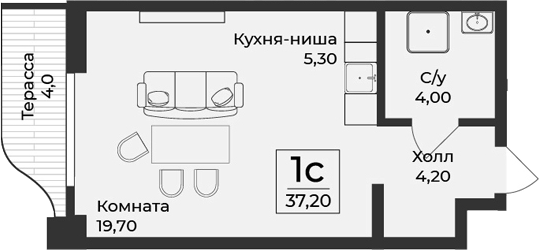 Планировка — Нега, Студия, 33 м²