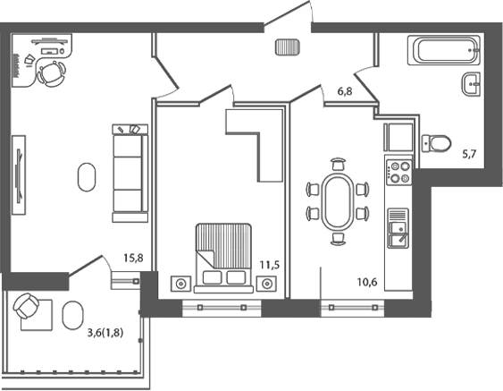 Планировка — Сиреневый бульвар, 2-комн., 50 м²