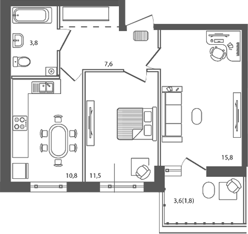 Планировка — Сиреневый бульвар, 2-комн., 50 м²
