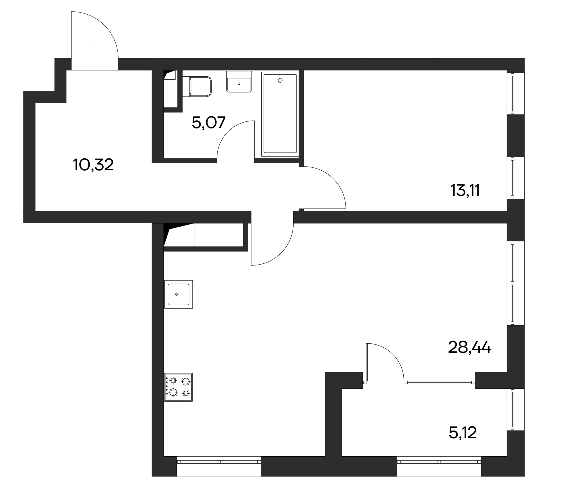 Планировка — Листория, 1-комн., 57 м²
